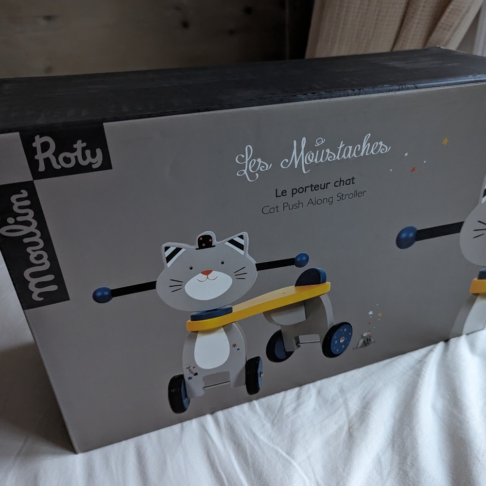 New Moulin Roty "Les Moustaches" "Cat" Ride-On/Push Along Stroller